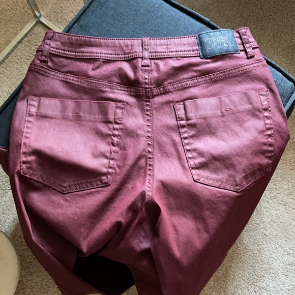 Zara burgundy waxed look pants .  Size 10 . - Picture 2 of 4